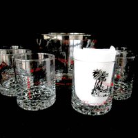Freemason Masonic Barware, Set of 6 Lowballs and Ice Bucket, Shriners Bar Glasses 1965, Murat Oasis, Murat Temple, Make Offer