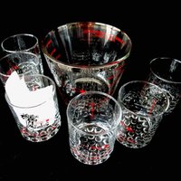 Freemason Masonic Barware, Set of 6 Lowballs and Ice Bucket, Shriners Bar Glasses 1965, Murat Oasis, Murat Temple, Make Offer