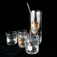 Mid Century Cocktail Set, Medieval 6pc Cocktail Set,  Cocktail Pitcher, 4 Lowballs, Mediterranean Old World  Barware, Vintage Gifts