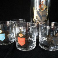 Mid Century Cocktail Set, Medieval 6pc Cocktail Set,  Cocktail Pitcher, 4 Lowballs, Mediterranean Old World  Barware, Vintage Gifts