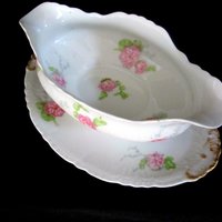 Antique Limoges Gravy Boat, Jean Pouyat, JPL Limoges, Pink Carnations, Pink Floral Limoges Gravy Boat and Under Plate, Vintage Gifts
