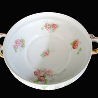 Antique Limoges Serving Dish, Large Round Vegetable, Jean Pouyat, JPL Limoges, Pink Carnations, Pink Floral Limoges Vegetable Dish