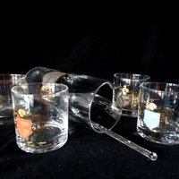 Mid Century Cocktail Set, Medieval 6pc Cocktail Set,  Cocktail Pitcher, 4 Lowballs, Mediterranean Old World  Barware, Vintage Gifts