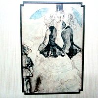 Victorian Etching, Watercolor, Victorian Ladies and Gentleman with Umbrella, Matted and Framed, Victorian Decor, Vintage Gifts
