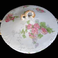 Antique Limoges Serving Dish, Large Round Vegetable, Jean Pouyat, JPL Limoges, Pink Carnations, Pink Floral Limoges Vegetable Dish