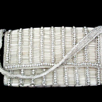 Walborg Beaded Bag, with Rhinestones, Silver Wedding Clutch, Beaded Rhinestone Evening Bag, Vintage Gifts, Make Offer