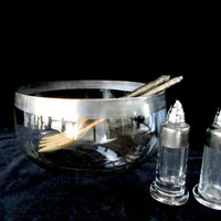 Sterling and Wood Sterling Salad Serving Set, Royal Lancer, Complete 5pc Set, Sterling Handles, Sterling Rimmed, Original Box, Make Offer