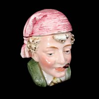 Antique Tobacco Jar Humidor, Majolica Head Container, Cigar Bar Decor, Man in Stocking Cap, Made in Germany, Vintage Gifts, Fathers Day Gift