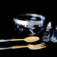 Sterling and Wood Sterling Salad Serving Set, Royal Lancer, Complete 5pc Set, Sterling Handles, Sterling Rimmed, Original Box, Make Offer