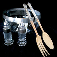 Sterling and Wood Sterling Salad Serving Set, Royal Lancer, Complete 5pc Set, Sterling Handles, Sterling Rimmed, Original Box, Make Offer