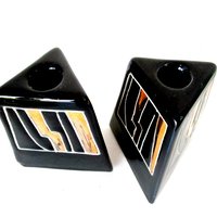 Mid Century Candle Holders, Cubist Modern Candle Holders, Black Gold Candle Holders, Vintage Gifts, Make Offer