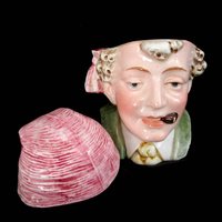 Antique Tobacco Jar Humidor, Majolica Head Container, Cigar Bar Decor, Man in Stocking Cap, Made in Germany, Vintage Gifts, Fathers Day Gift