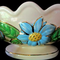 Hull Pottery, Hull Console Set, Bowl and 2 Candle Holders, Blue Florals on Pink, Mid Century Statement Piece, Wedding Gift