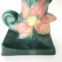 Roseville Pottery Vase, Clematis Cornucopia, Green Pink, American Art Pottery, Ohio Pottery