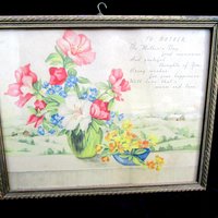 Vintage Mothers Day Gift, Wall Decor for Mom, Mothers Day Poem, Vase of Flowers, Vintage Gift for Mother, Make Offer