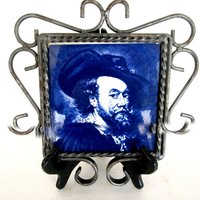 Ceramic Tile Trivet, Rembrandt Framed Tile, Cobalt Blue Tile, Blue White Decor, Blue Kitchen Decor, Make Offer