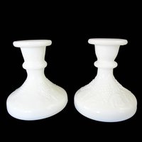 Milk Glass Candleholders, Set of 2, Grape and Leaves Design, White Candlestick Holders, Wedding Decor, Farmhouse Decor, Make Offer