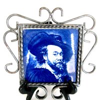 Ceramic Tile Trivet, Rembrandt Framed Tile, Cobalt Blue Tile, Blue White Decor, Blue Kitchen Decor, Make Offer