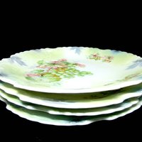 Antique Luncheon Plates, Set of 4, Grape Clusters, Silesia Province, Embossed with Heavy Scallops, Excellent Condition, Make Offer
