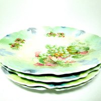 Antique Luncheon Plates, Set of 4, Grape Clusters, Silesia Province, Embossed with Heavy Scallops, Excellent Condition, Make Offer
