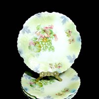 Antique Luncheon Plates, Set of 4, Grape Clusters, Silesia Province, Embossed with Heavy Scallops, Excellent Condition, Make Offer