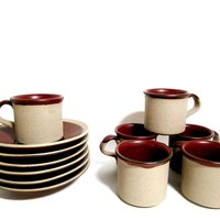 Stoneware Espresso Set, 6 Cups, 6 Saucers, Fitz and Floyd, Rustic Farmhouse Espresso Set, Excellent Condition, Espresso Lover, Make Offer