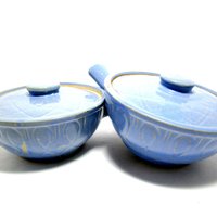 Oven Ware Baking Pots, Lidded Soup Bowls, with Handle, Small Casserole Dishes, Made in USA, Blue Glaze, Farmhouse Kitchen, Make Offer