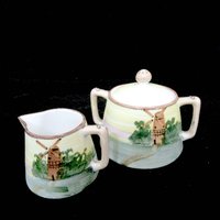 Nippon Cream and Sugar Set, Dutch Windmill, Cream Pitcher and Sugar Bowl, Hand Painted, Make Offer