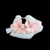 Capodimonte Birds with Pink Flowers, Fine Italian Porcelain, White Birds, Pink Hibiscus, Made in Italy, Gift for Bird Lover