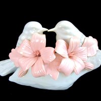 Capodimonte Birds with Pink Flowers, Fine Italian Porcelain, White Birds, Pink Hibiscus, Made in Italy, Gift for Bird Lover