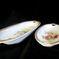 Antique Celery Boats, Pair of Serving Bowls, KL Germany, Relish Dish, Vegetable Plates, Roses with Gold Trim, Made in Germany, Wedding Gift