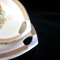 Antique Celery Boats, Pair of Serving Bowls, KL Germany, Relish Dish, Vegetable Plates, Roses with Gold Trim, Made in Germany, Wedding Gift