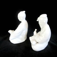 Asian Figurines, Chinese Artists, Woodworkers, Pair of Asian Statues, Wood Carvers, Set of 2