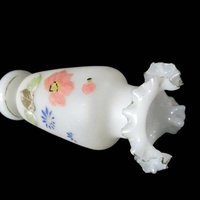 Antique Victorian Vase, Bristol Opaline, Ruffled Lip, Double Crimp, Hand Painted, Victorian Decor, 1920s