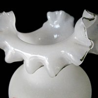 Antique Victorian Vase, Bristol Opaline, Ruffled Lip, Double Crimp, Hand Painted, Victorian Decor, 1920s