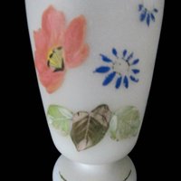 Antique Victorian Vase, Bristol Opaline, Ruffled Lip, Double Crimp, Hand Painted, Victorian Decor, 1920s