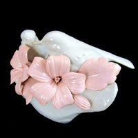 Capodimonte Birds with Pink Flowers, Fine Italian Porcelain, White Birds, Pink Hibiscus, Made in Italy, Gift for Bird Lover