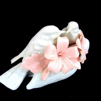 Capodimonte Birds with Pink Flowers, Fine Italian Porcelain, White Birds, Pink Hibiscus, Made in Italy, Gift for Bird Lover
