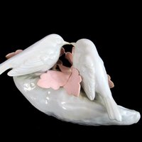 Capodimonte Birds with Pink Flowers, Fine Italian Porcelain, White Birds, Pink Hibiscus, Made in Italy, Gift for Bird Lover