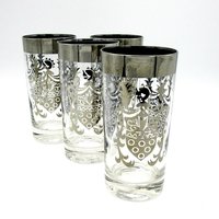 Vintage Barware, Kimiko Silver Crest, Mid Century, Silver Rimmed Highballs, Set of 4, Kimiko Guardian, Make Offer