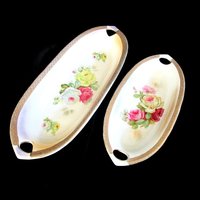 Antique Celery Boats, Pair of Serving Bowls, KL Germany, Relish Dish, Vegetable Plates, Roses with Gold Trim, Made in Germany, Wedding Gift