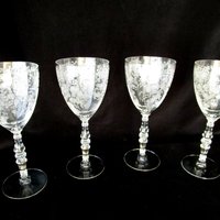 Tiffin Queen Astrid Set of 4, Etched Water Goblets, Stem 17351, Wedding Gift, Excellent Condition, 2 Sets Avail