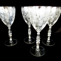 Tiffin Queen Astrid Set of 4, Etched Water Goblets, Stem 17351, Wedding Gift, Excellent Condition, 2 Sets Avail