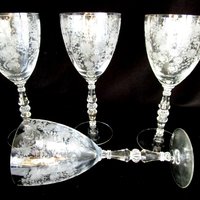 Tiffin Queen Astrid Set of 4, Etched Water Goblets, Stem 17351, Wedding Gift, Excellent Condition, 2 Sets Avail