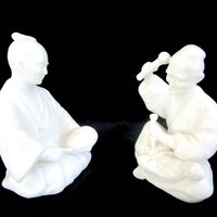Asian Figurines, Chinese Artists, Woodworkers, Pair of Asian Statues, Wood Carvers, Set of 2