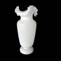 Antique Victorian Vase, Bristol Opaline, Ruffled Lip, Double Crimp, Hand Painted, Victorian Decor, 1920s