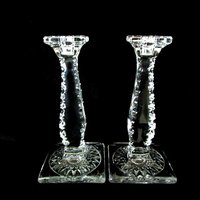 Crystal Candleholders, Large and Heavy Candle Holders, Notched Edges, Table Centerpiece, Set of 2