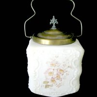 Wave Crest, Biscuit Jar, Porcelain Cracker Jar, Creamy White, Hand Painted Florals, Metal Lid and Ornate Handle