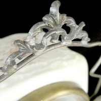 Wave Crest, Biscuit Jar, Porcelain Cracker Jar, Creamy White, Hand Painted Florals, Metal Lid and Ornate Handle
