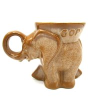 Frankoma Political Mug, GOP Elephant, Election Mug, Brown Mug, Republican Party Mug, Frankoma Pottery